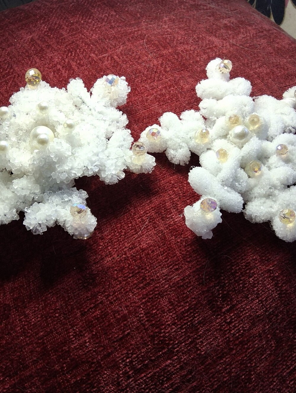 2 Hand Made crystlized White Sparkling Snowflake Holiday Ornament - Picture 5 of 5